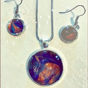 ONE OF A KIND Fluid art necklace and earrings